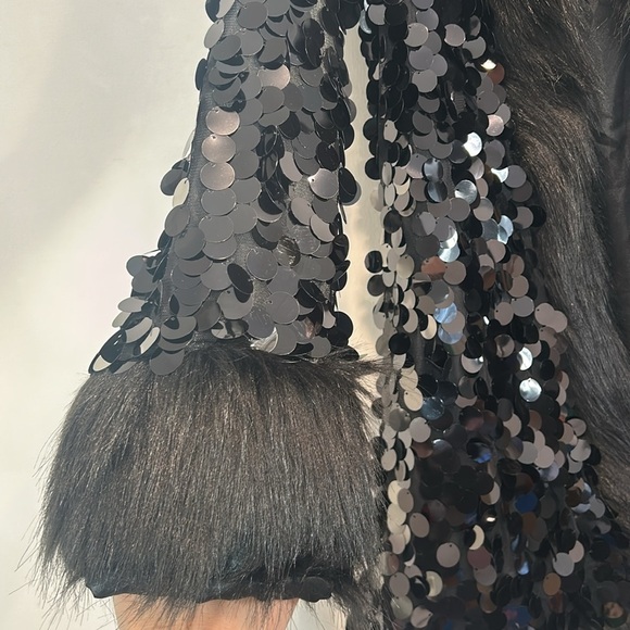 DOLLS KILL CLUB EXX STROBELIGHT HOODED DUSTER BLACK OVERSIZED SEQUIN FUR MEDIUM - Picture 6 of 9